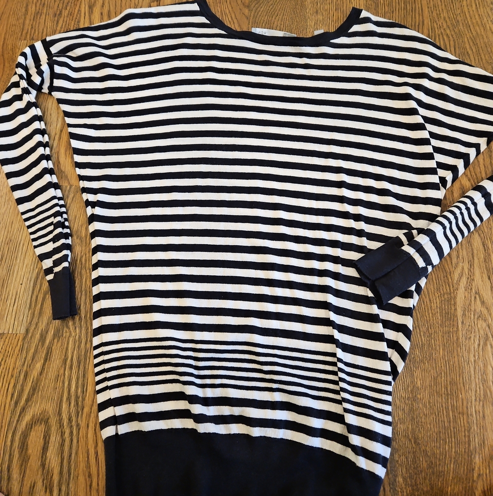 Vince Black Striped Oversized Fit Cotton Cashmere Blend Sweater - Size - Small